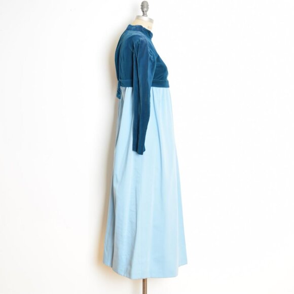 vintage 60s dress blue satin velvet Juliet babydoll empire regency puff maxi XS - Picture 4 of 8
